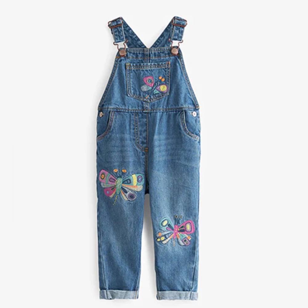 Next Denim Baby Jean Dungarees with Embroidered Butterfly Accents 9-12 Months